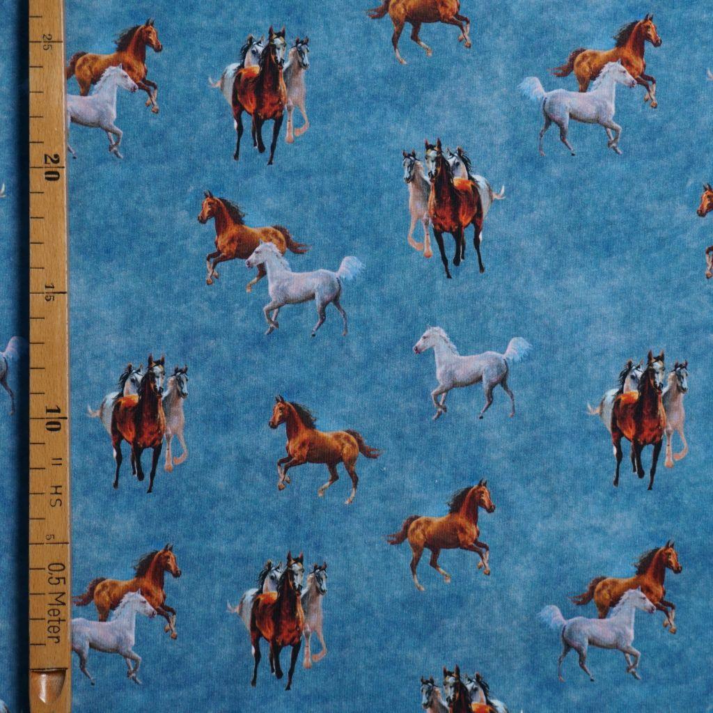 Baumwolljersey Wildpferde blau